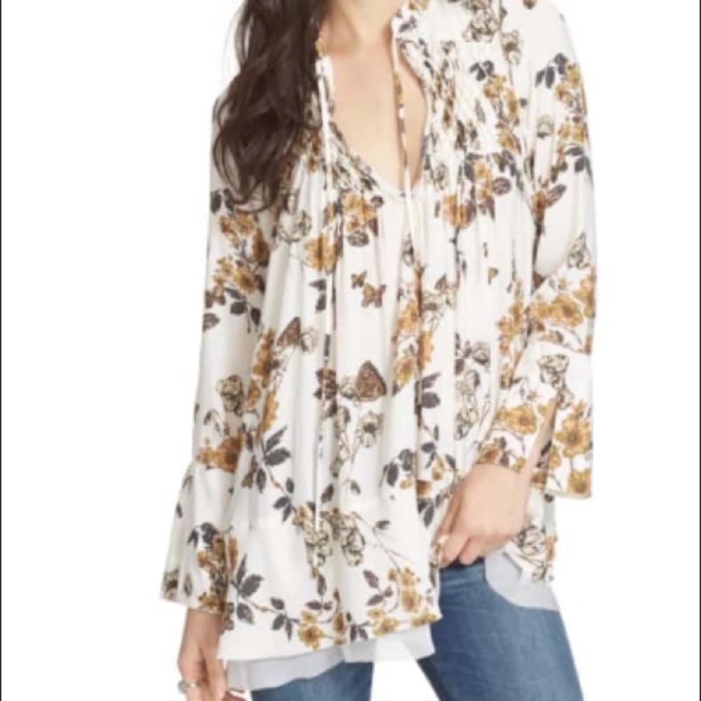 Free People floral print long sleeve blouse